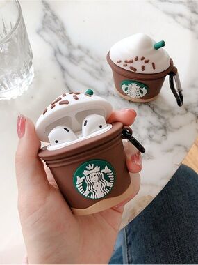 Novelty Coffee Cup Silicone AirPods Case - Brown & White